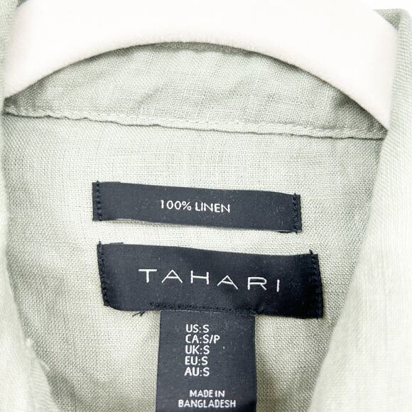TAHARI Womens 100% Linen Beachy Button Front Belted Shirt Dress Size S Green - Picture 7 of 9